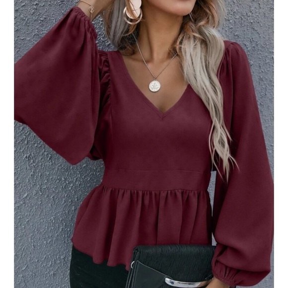 Boho lantern sleeve ruffle hem blouse khaki - Picture 6 of 14